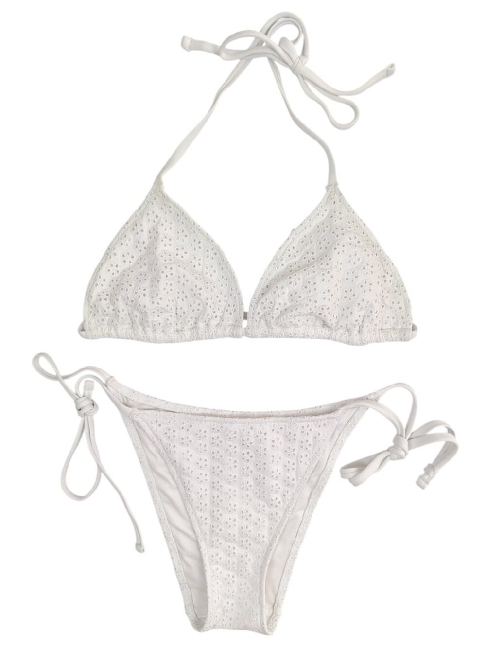 NWT Pink by Frankie's Bikinis White Bikini Set String Eyelet Size L